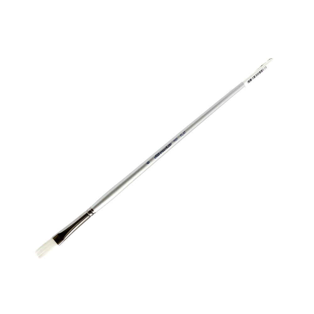 Silver Brush Silverwhite Series Long-Handle Paint Brush, Size 6, Flat Bristle, Synthetic, Silver/White MPN:1501LH-6