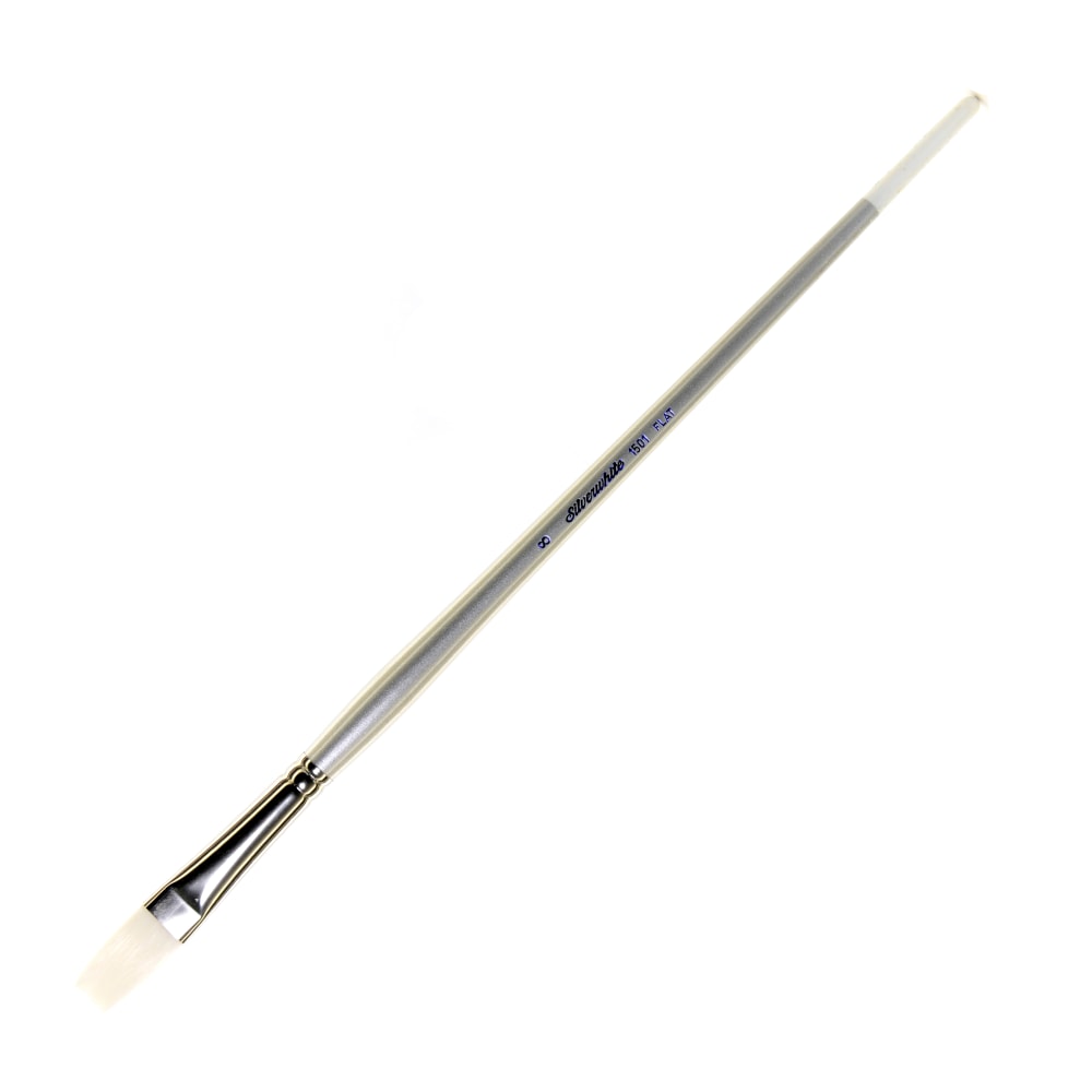 Silver Brush Silverwhite Series Long-Handle Paint Brush, Size 8, Flat Bristle, Synthetic, Silver/White MPN:1501LH-8