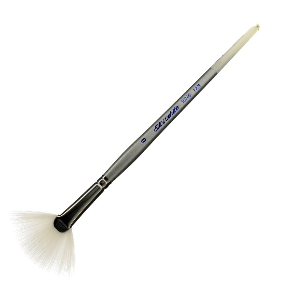 Silver Brush Silverwhite Series Short-Handle Paint Brush, Size 6, Fan Bristle, Synthetic Taklon Filament, Multicolor MPN:1504S-6