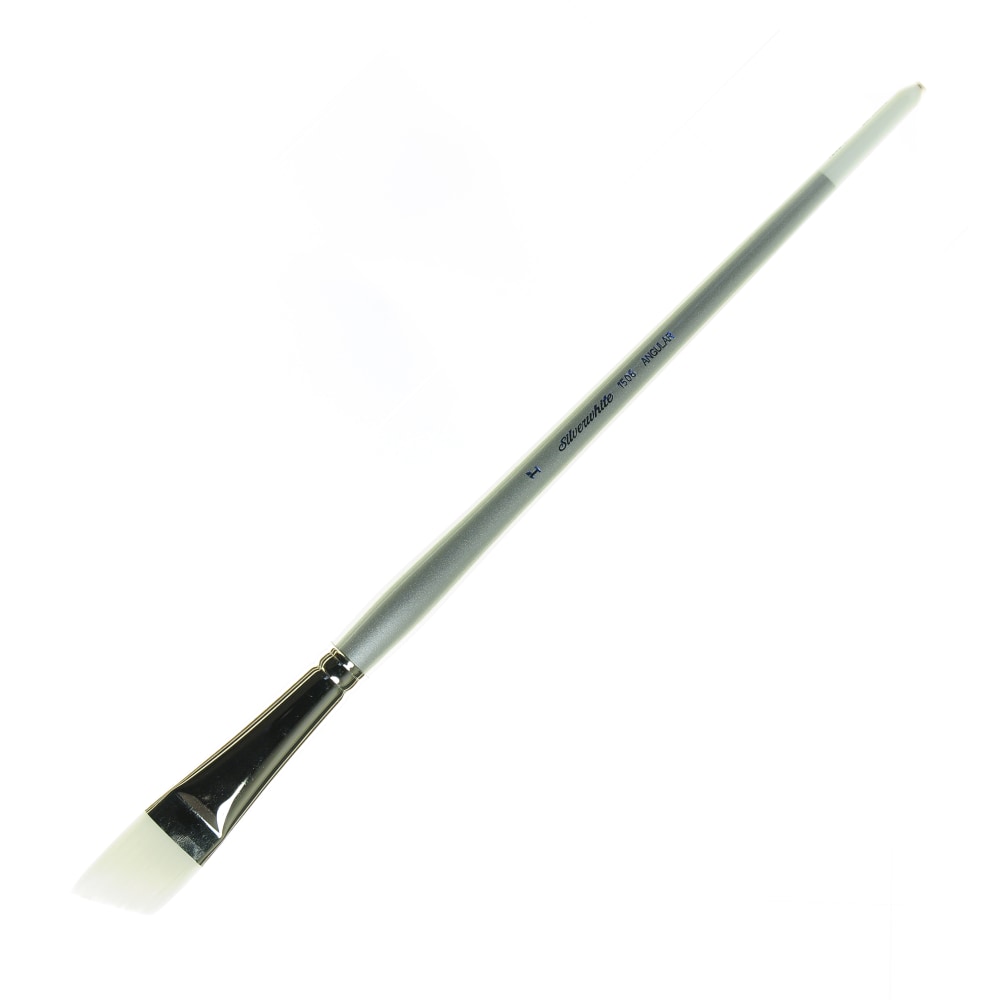 Silver Brush Silverwhite Series Long-Handle Paint Brush, Size 1in, Angular Bristle, Synthetic, Silver/White MPN:1506LH-1