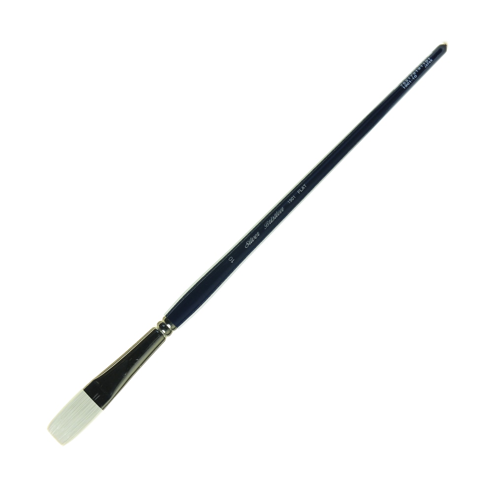 Silver Brush Bristlon Series Paint Brush, Size 10, Flat Bristle, Synthetic, Deep Blue/Silver MPN:1901-10