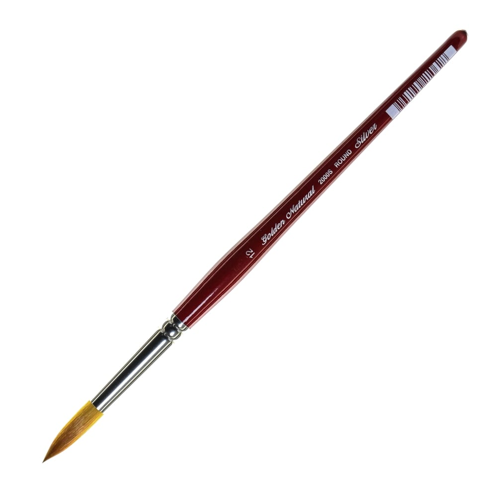 Silver Brush Golden Natural Series Paint Brush 2000S, Size 12, Round, Natural and Synthetic Blend, Red MPN:2000S-12