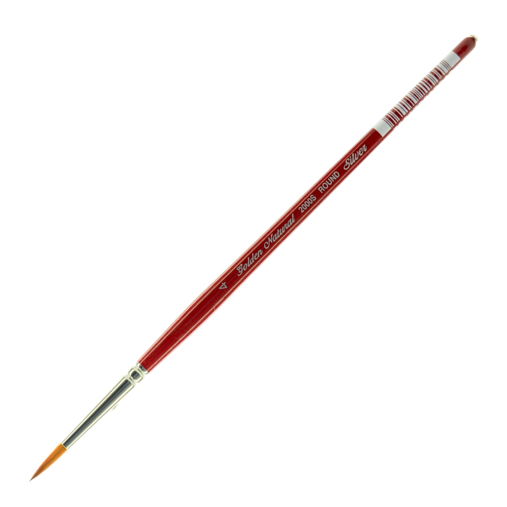 Silver Brush Golden Natural Series Paint Brush 2000S, Size 4, Round, Natural and Synthetic Blend, Red MPN:2000S-4