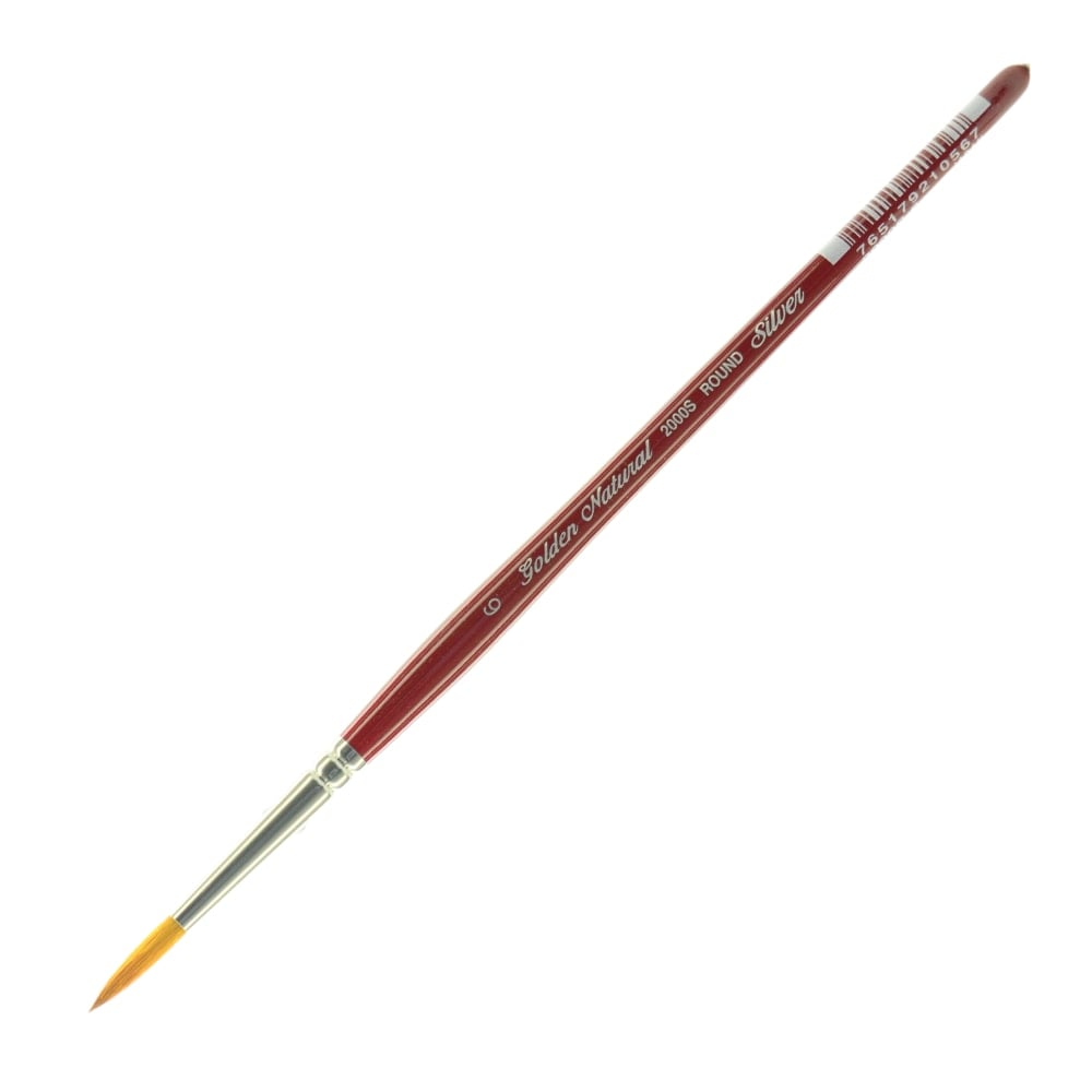 Silver Brush Golden Natural Series Paint Brush 2000S, Size 6, Round, Natural and Synthetic Blend, Red MPN:2000S-6
