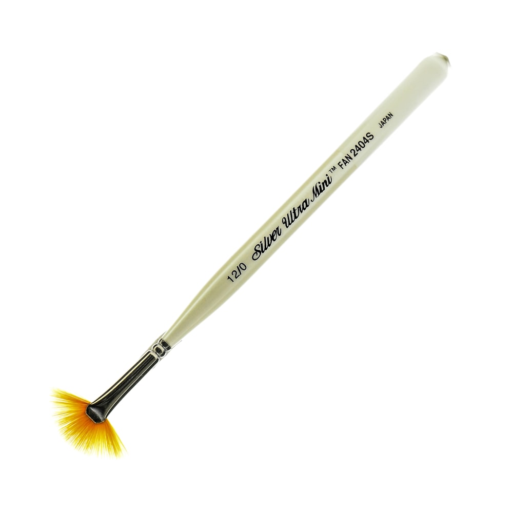 Silver Brush Ultra Mini Series Paint Brush, Size 12, Fan, Taklon Filament, Pearl White MPN:2404S-12/0