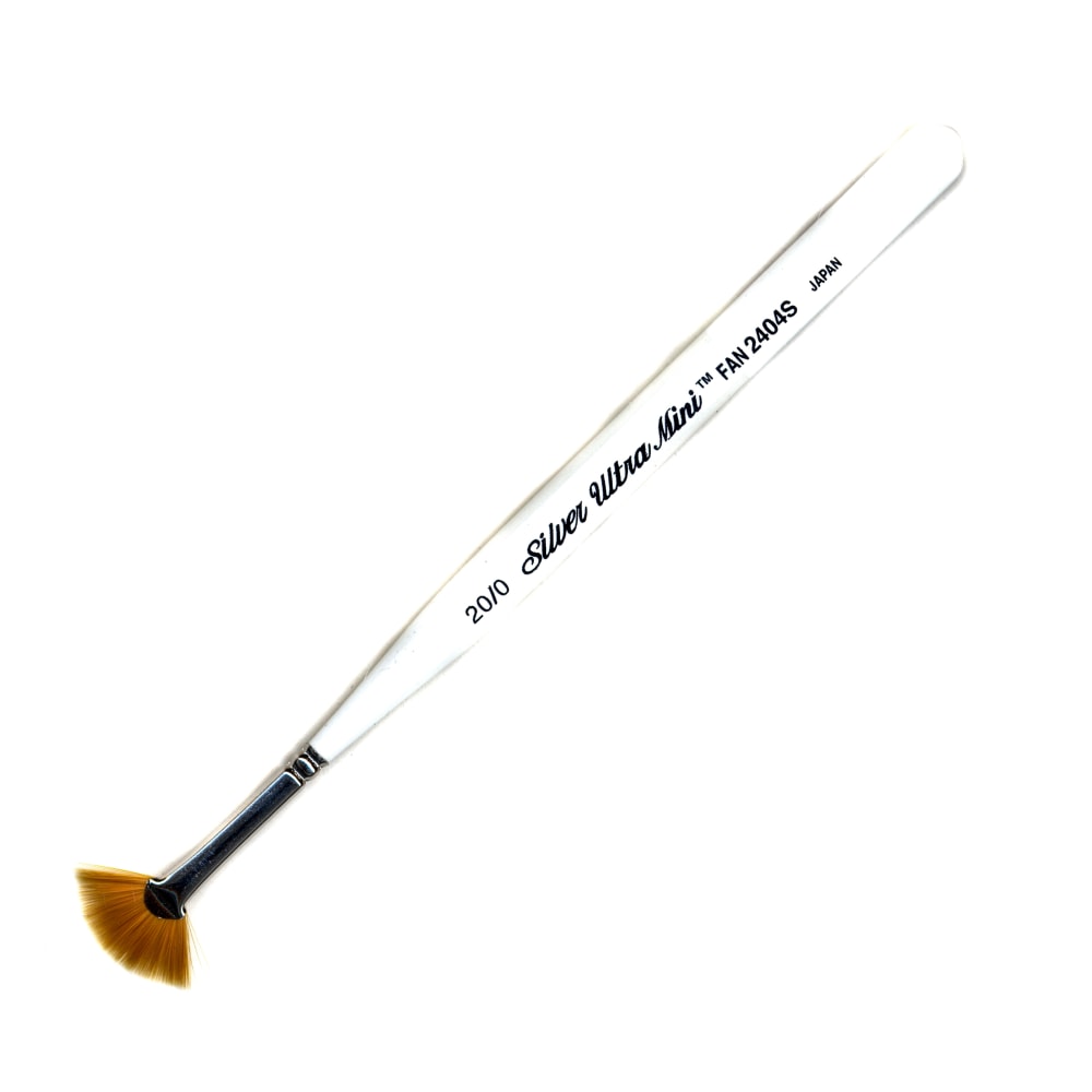 Silver Brush Ultra Mini Series Paint Brush, Size 20, Fan Bristle, Taklon Filament, Pearl White MPN:2404S-20/0