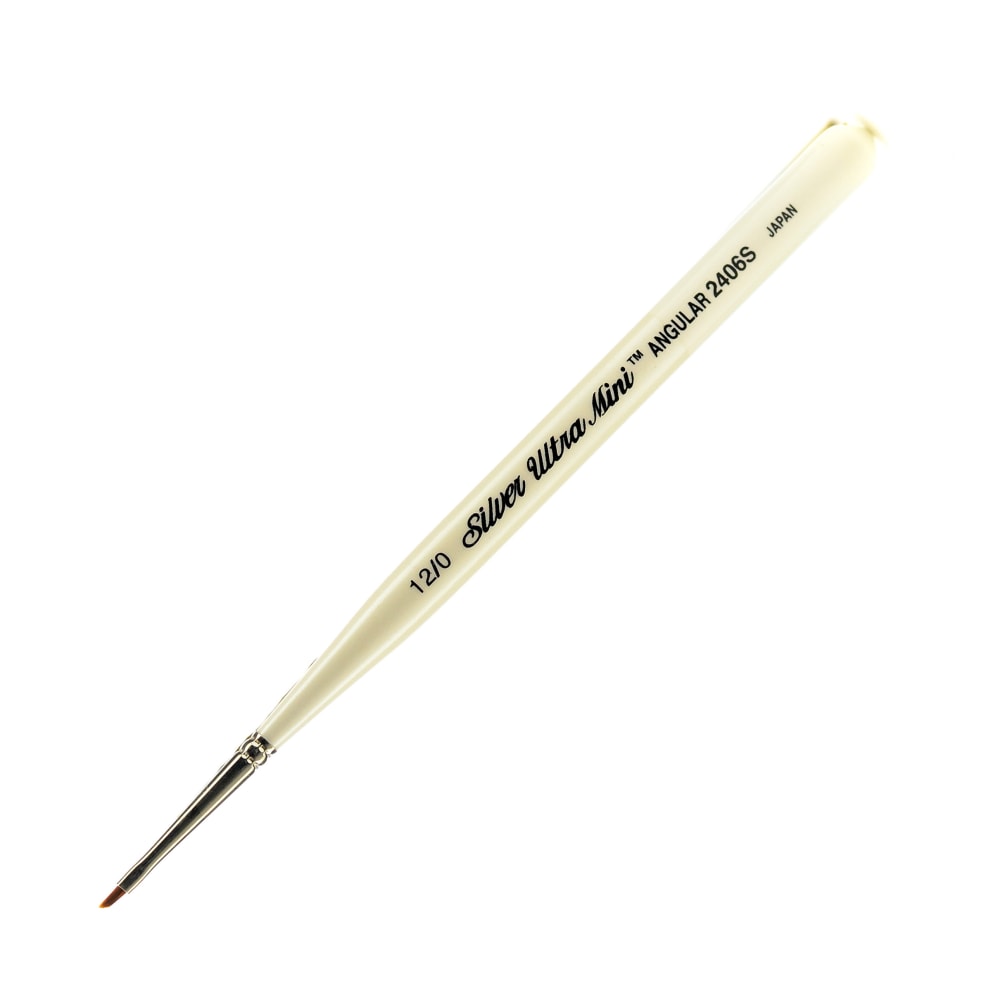 Silver Brush Ultra Mini Series Paint Brush, Size 12, Angular Bristle, Taklon Filament, Pearl White MPN:2406S-12/0