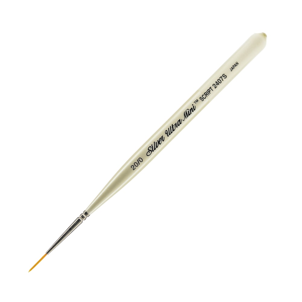 Silver Brush Ultra Mini Series Paint Brush, Size 20, Taklon Filament, Flat Brisstle, Pearl White MPN:2407S-20/0
