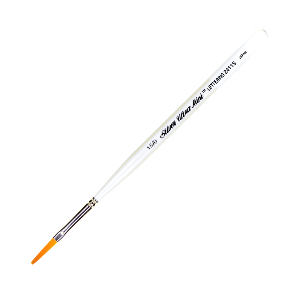 Silver Brush Ultra Mini Series Paint Brush, Size 15, Taklon Filament, Flat Bristle, Pearl White MPN:2411S-15/0