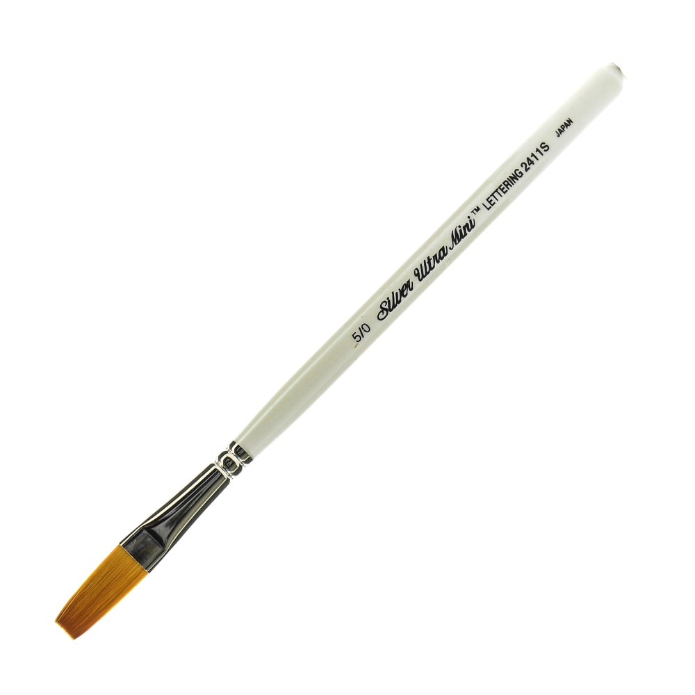 Silver Brush Ultra Mini Series Paint Brush, Size 5/0, Flat Bristle, Taklon Filament, Pearl White MPN:2411S-5/0