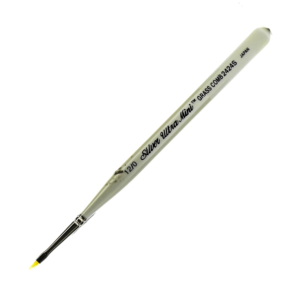 Silver Brush Ultra Mini Series Paint Brush, Size 12, Grass Comb Bristle, Taklon Filament, Pearl White MPN:2424S-12/0