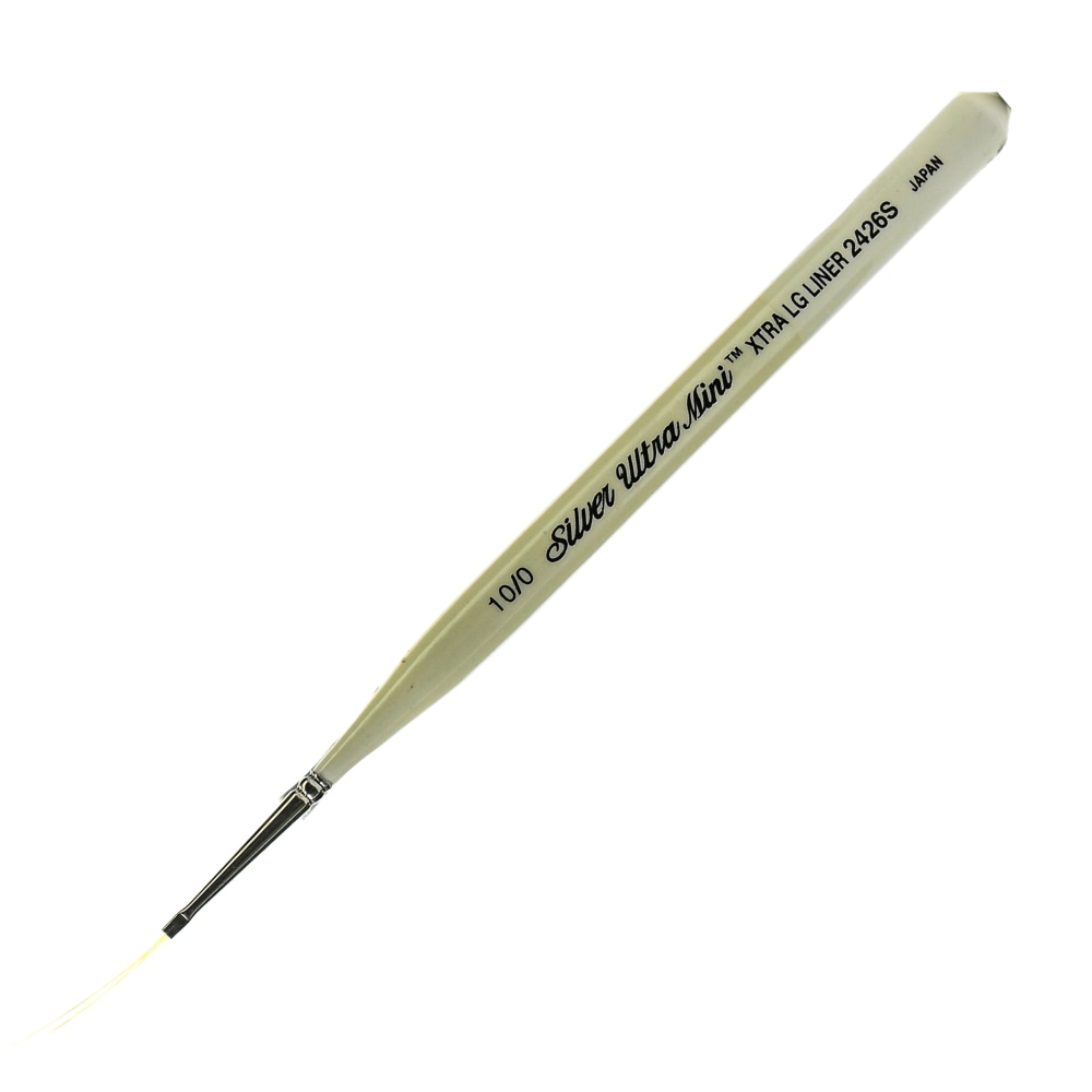 Silver Brush Ultra Mini Series Paint Brush, Size 10, Extra Long Liner, Taklon Filament, Pearl White MPN:2426S-10/0