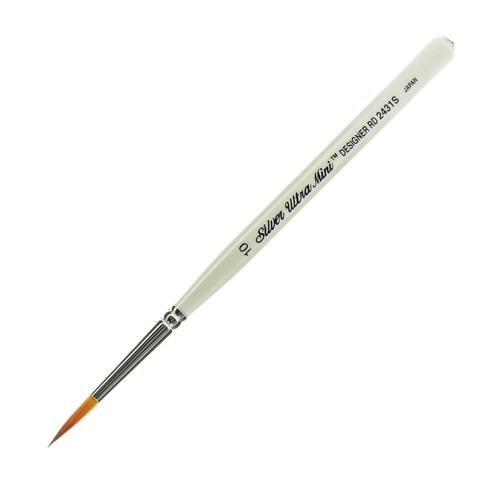 Silver Brush Ultra Mini Series Paint Brush, Size 10, Round Bristle, Taklon Filament, Pearl White MPN:2431S-10