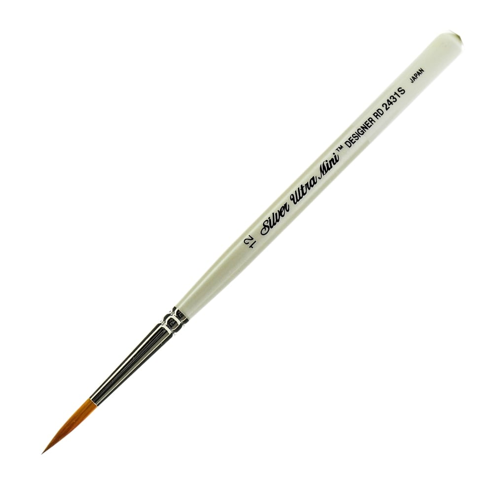 Silver Brush Ultra Mini Series Paint Brush, Size 12, Designer Round, Taklon Filament, Pearl White MPN:2431S-12