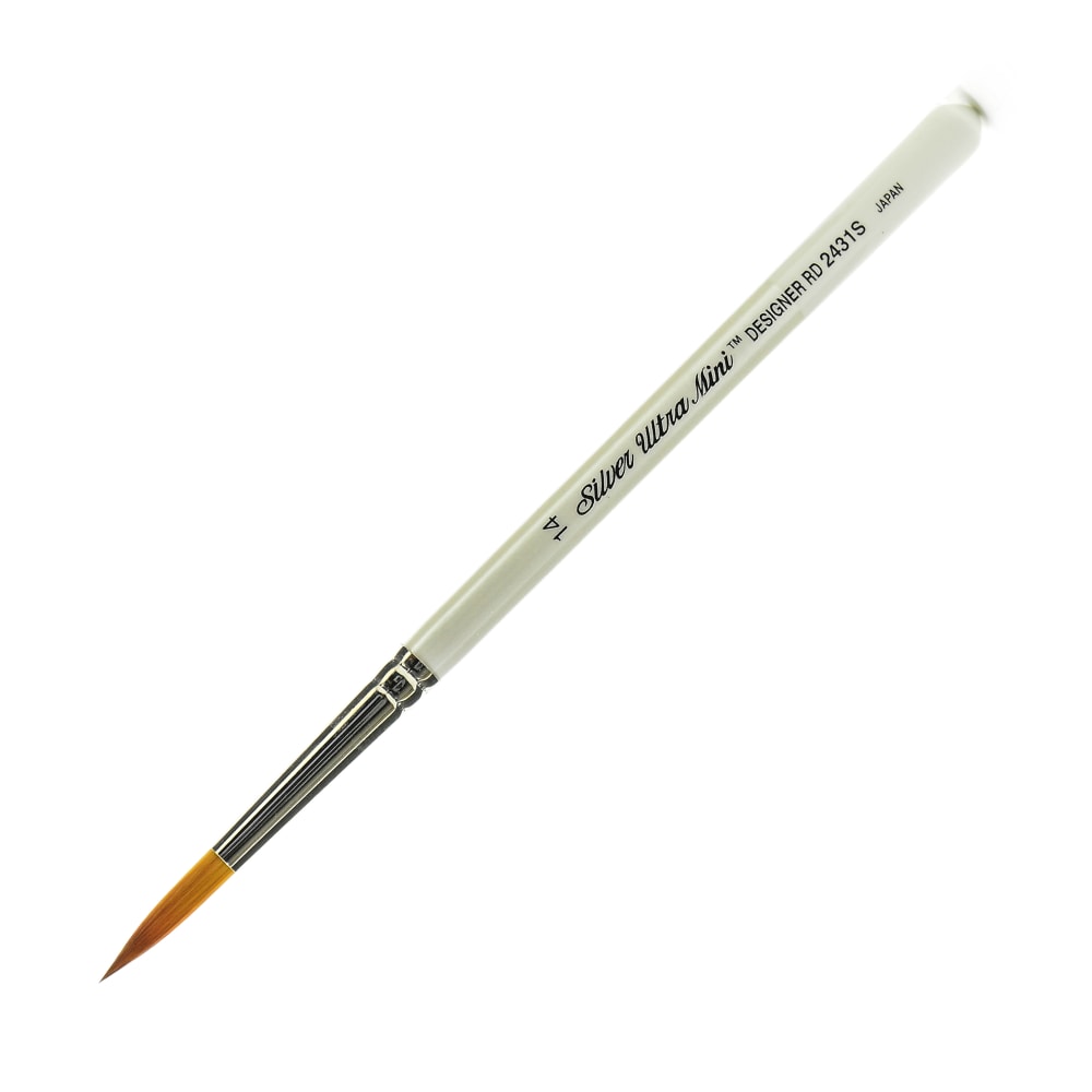 Silver Brush Ultra Mini Series Paint Brush, Size 14, Taklon Filament, Liner Bristle, Pearl White MPN:2431S-14