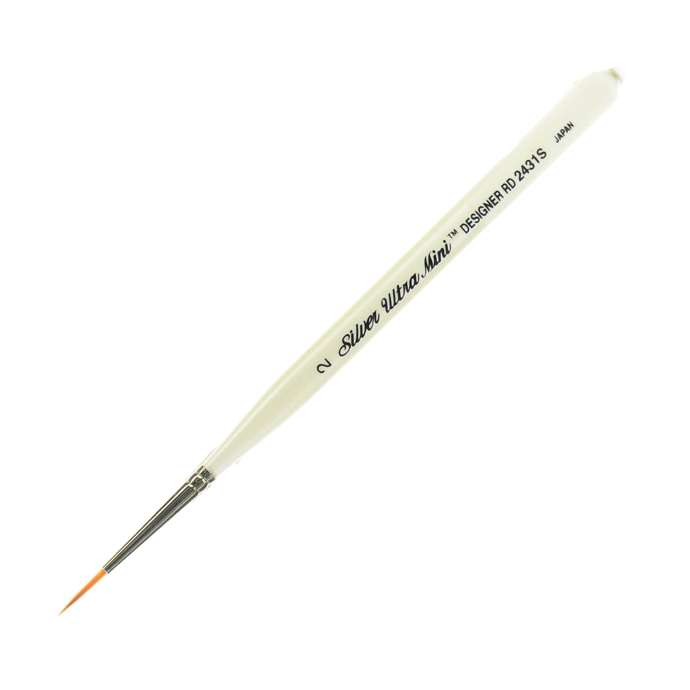 Silver Brush Ultra Mini Series Paint Brush, Size 2, Taklon Filament, Round Bristle, Gold/Pearl White MPN:2431S-2