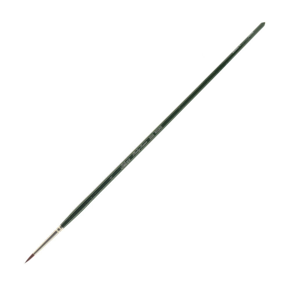 Silver Brush Ruby Satin Series Long-Handle Paint Brush 2500, Size 1, Round Bristle, Synthetic, Green MPN:2500-1