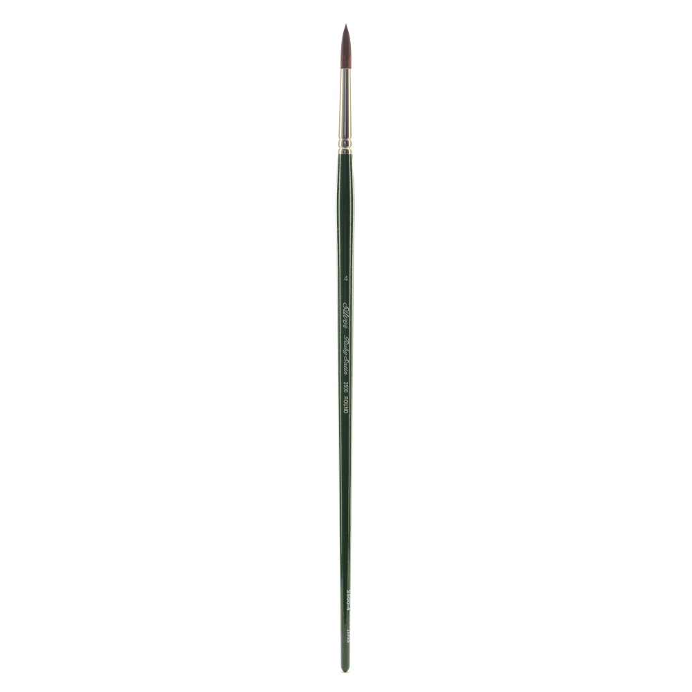 Silver Brush Ruby Satin Series Long-Handle Brush, 2500, Size 4, Round, Synthetic Bristles, Deep Green/Silver MPN:2500-4