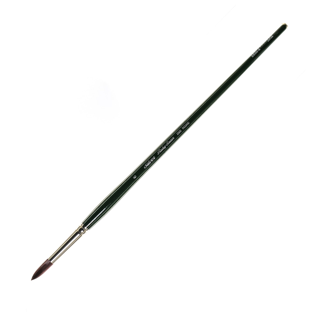 Silver Brush Ruby Satin Series Long-Handle Paint Brush 2500, Size 6, Round Bristle, Synthetic, Green MPN:2500-6