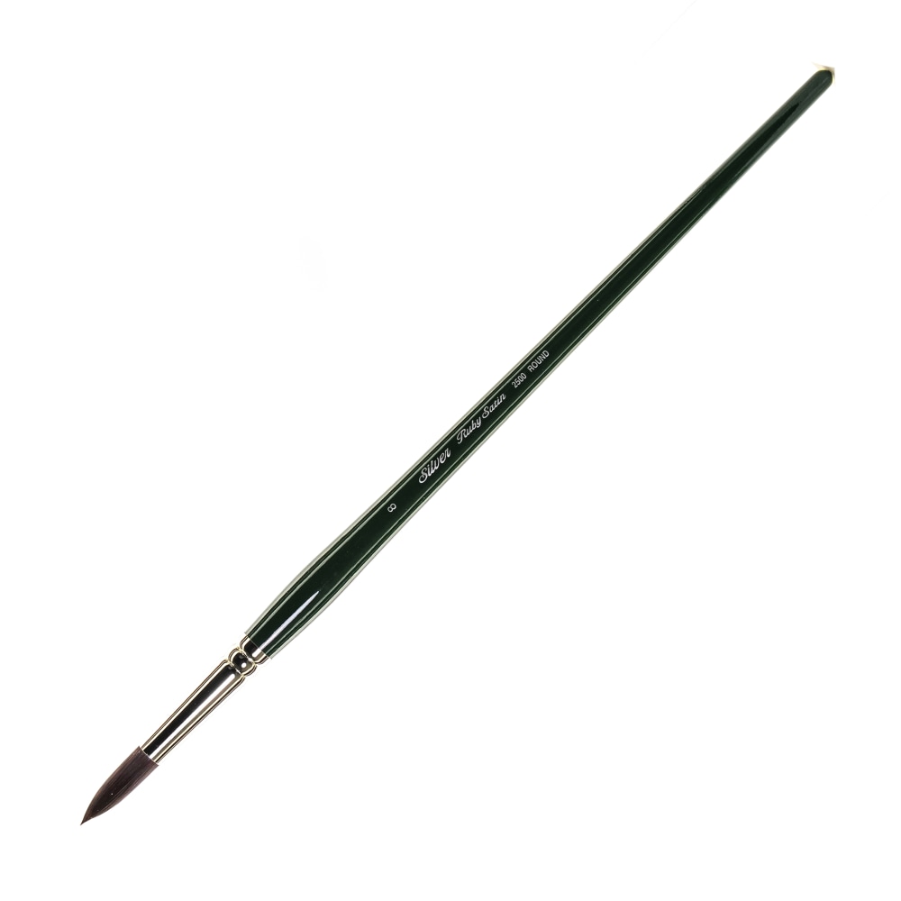 Silver Brush Ruby Satin Series Long-Handle Paint Brush 2500, Size 8, Round Bristle, Synthetic, Green MPN:2500-8