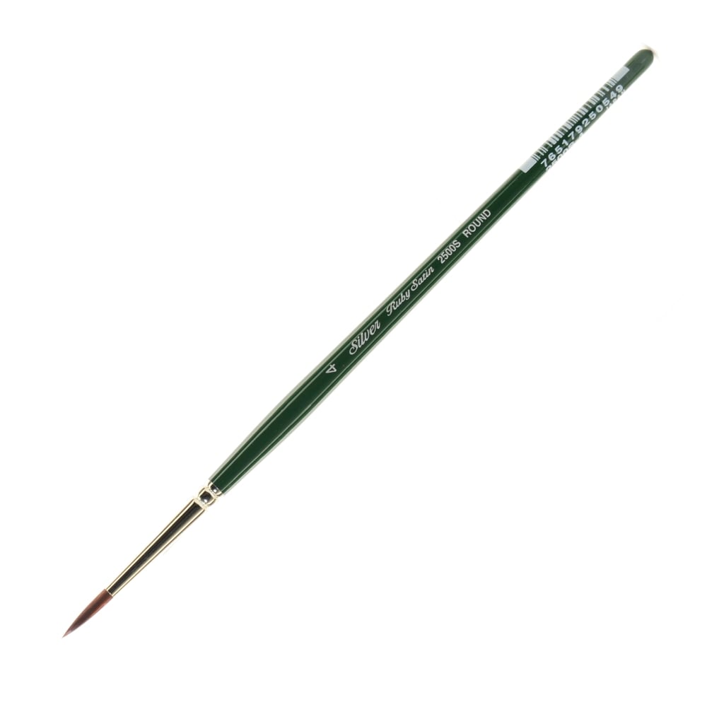 Silver Brush Ruby Satin Series Short-Handle Paint Brush 2500S, Size 4, Round Bristle, Synthetic, Multicolor MPN:2500S-4
