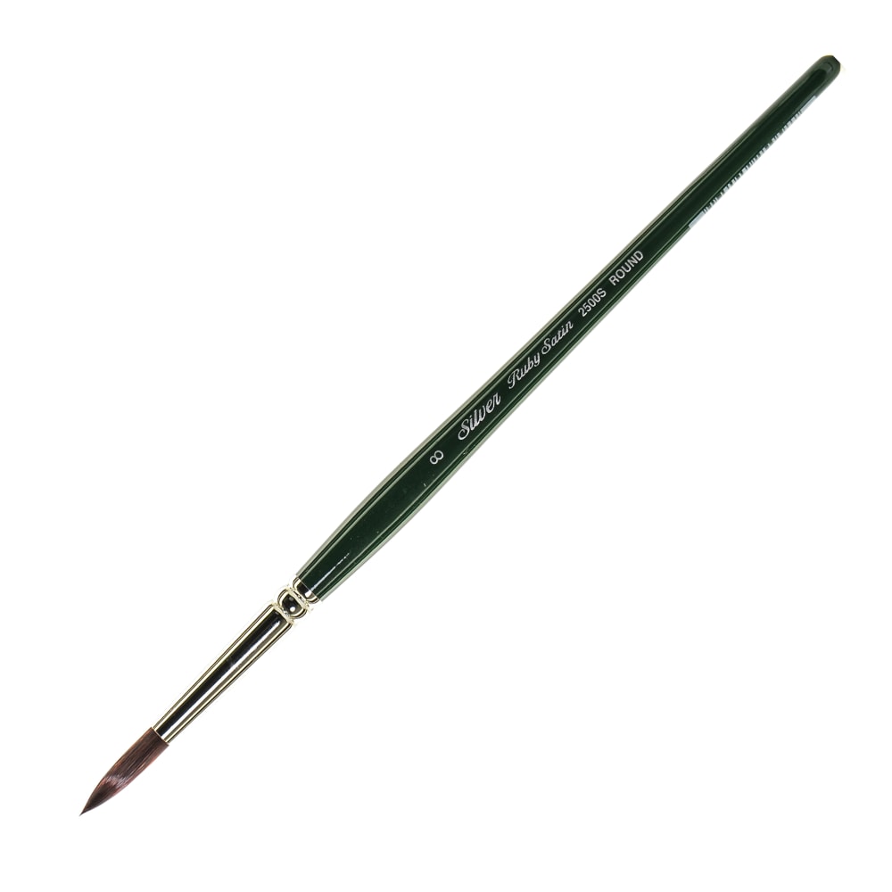 Silver Brush Ruby Satin Series Short-Handle Paint Brush 2500S, Size 8, Round Bristle, Synthetic, Multicolor MPN:2500S-8