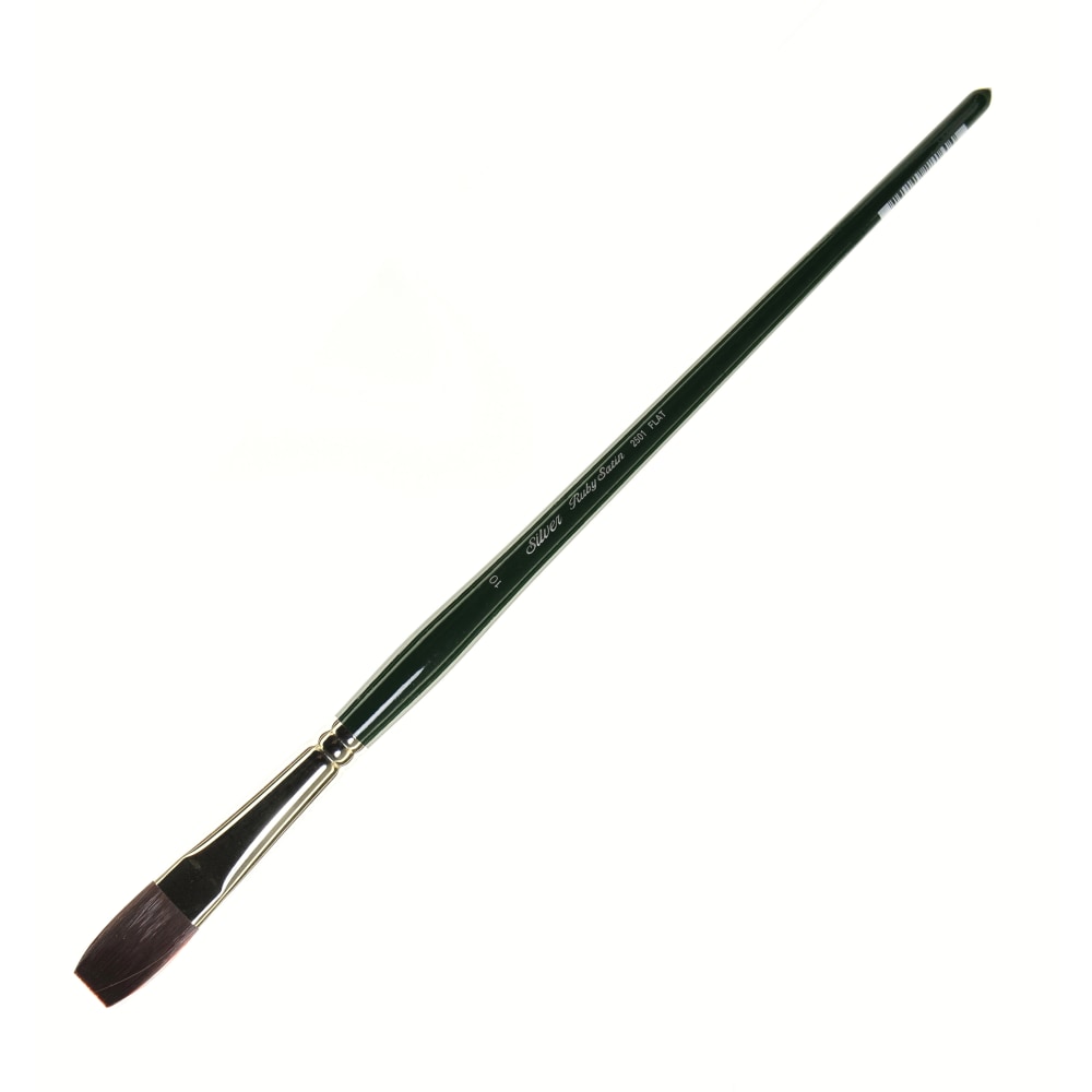 Silver Brush Ruby Satin Series Long-Handle Paint Brush 2501, Size 10, Flat Bristle, Synthetic, Green MPN:2501-10