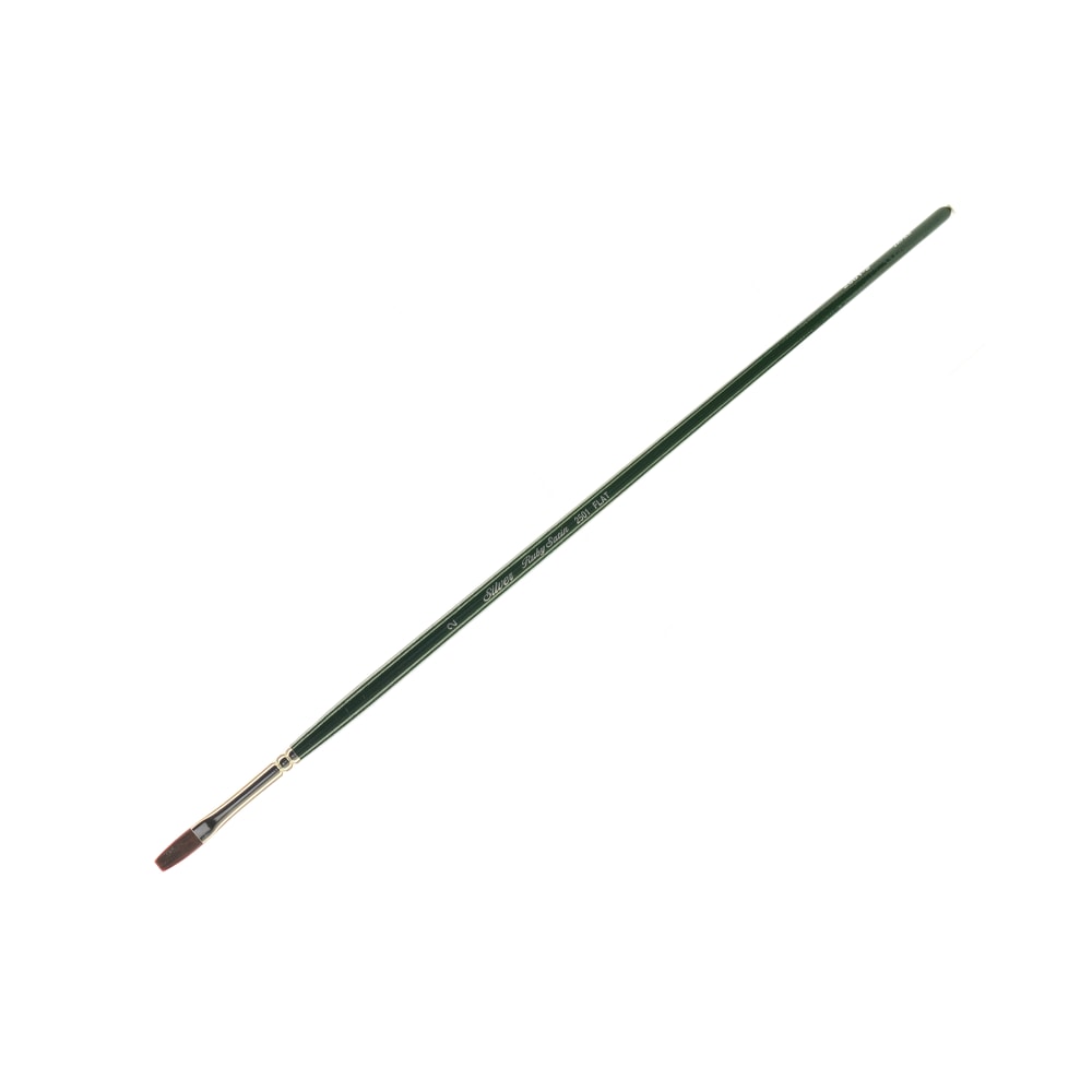 Silver Brush Ruby Satin Series Long-Handle Paint Brush 2501, Size 2, Flat Bristle, Synthetic, Green MPN:2501-2