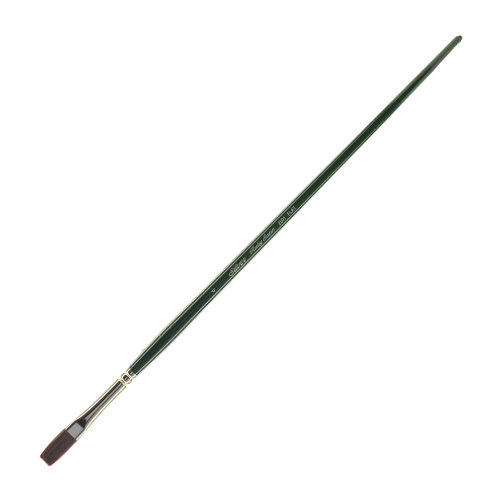 Silver Brush Ruby Satin Series Long-Handle Paint Brush 2501, Size 4, Flat Bristle, Synthetic, Green MPN:2501-4