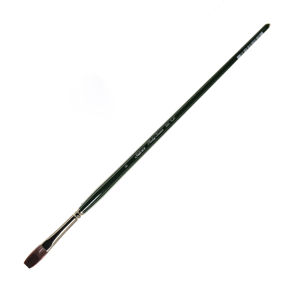 Silver Brush Ruby Satin Series Long-Handle Paint Brush 2501, Size 6, Flat Bristle, Synthetic, Green MPN:2501-6