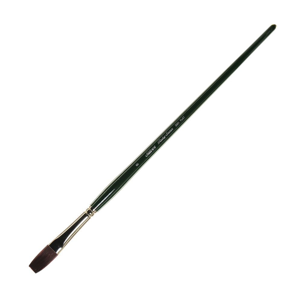 Silver Brush Ruby Satin Series Long-Handle Paint Brush 2501, Size 8, Flat Bristle, Synthetic, Green MPN:2501-8