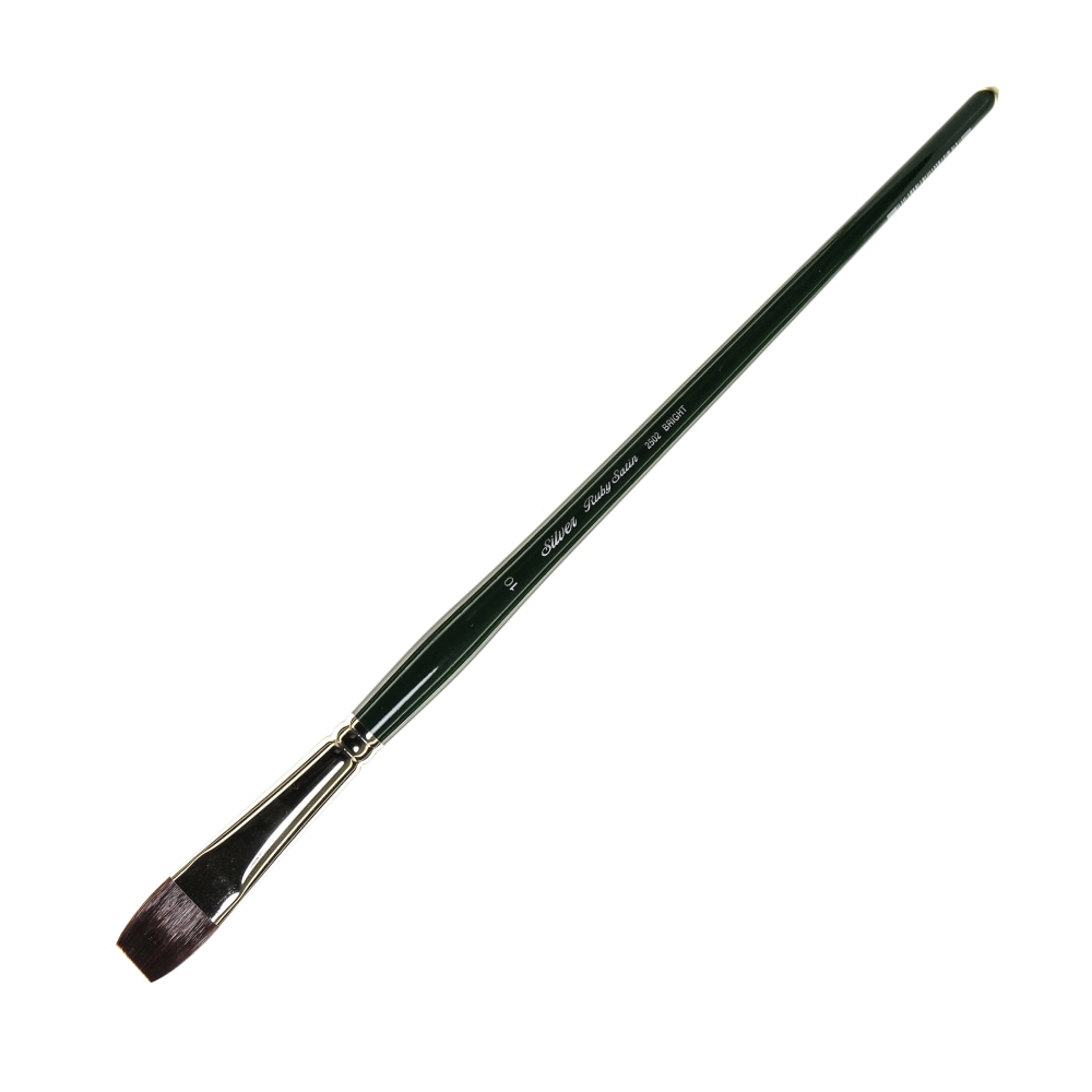 Silver Brush Ruby Satin Series Long-Handle Paint Brush 2502, Size 10, Bright Bristle, Synthetic, Green MPN:2502-10