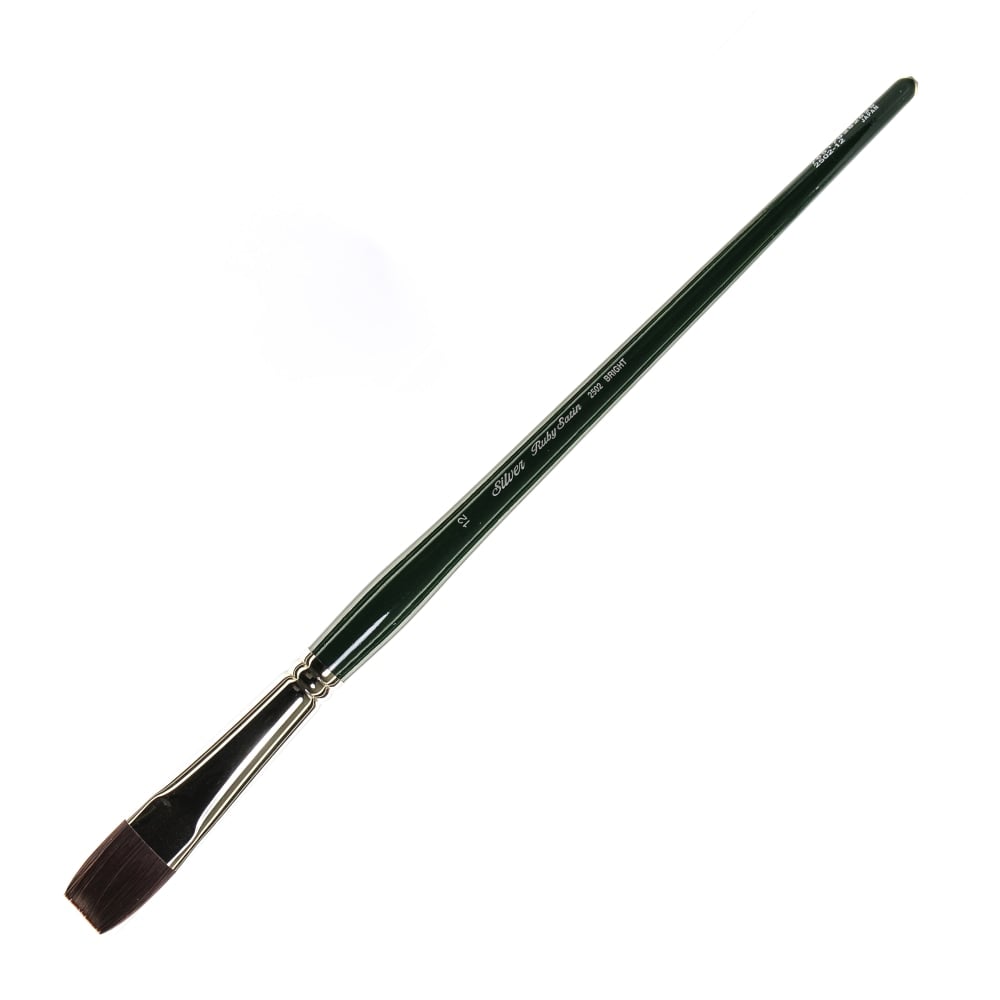 Silver Brush Ruby Satin Series Long-Handle Paint Brush 2502, Size 12, Bright Bristle, Synthetic, Green MPN:2502-12