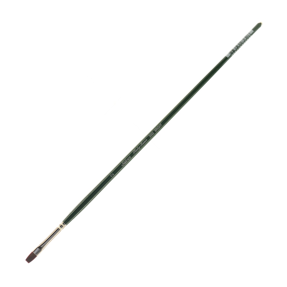 Silver Brush Ruby Satin Series Long-Handle Paint Brush 2502, Size 2, Bright Bristle, Synthetic, Green MPN:2502-2
