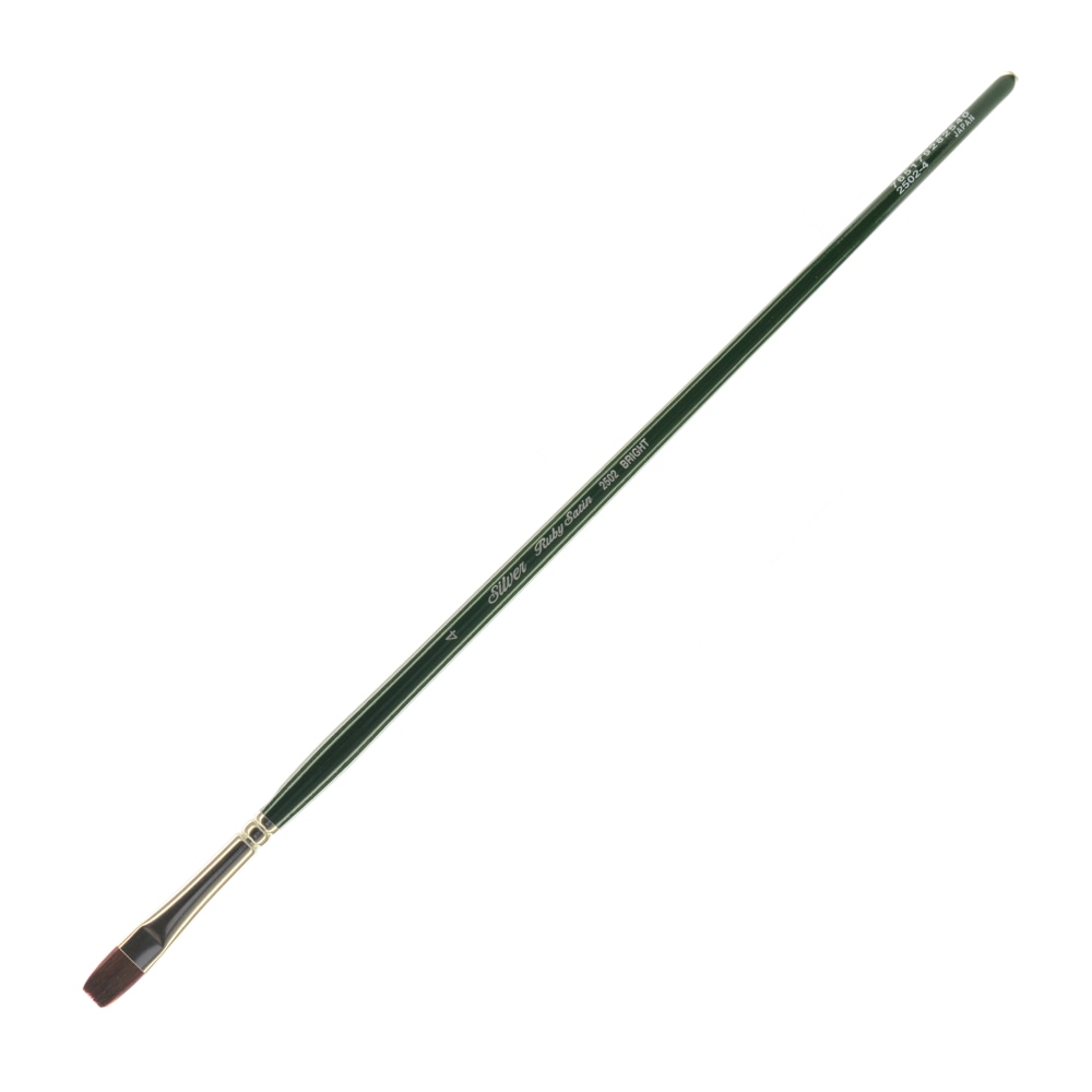 Silver Brush Ruby Satin Series Long-Handle Paint Brush 2502, Size 4, Bright Bristle, Synthetic, Green MPN:2502-4