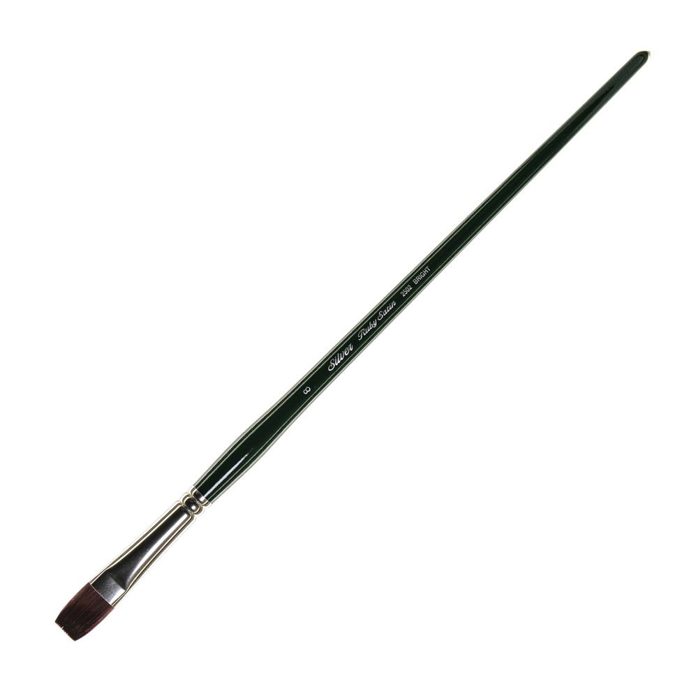 Silver Brush Ruby Satin Series Long-Handle Paint Brush 2502, Size 8, Bright Bristle, Synthetic, Green MPN:2502-8