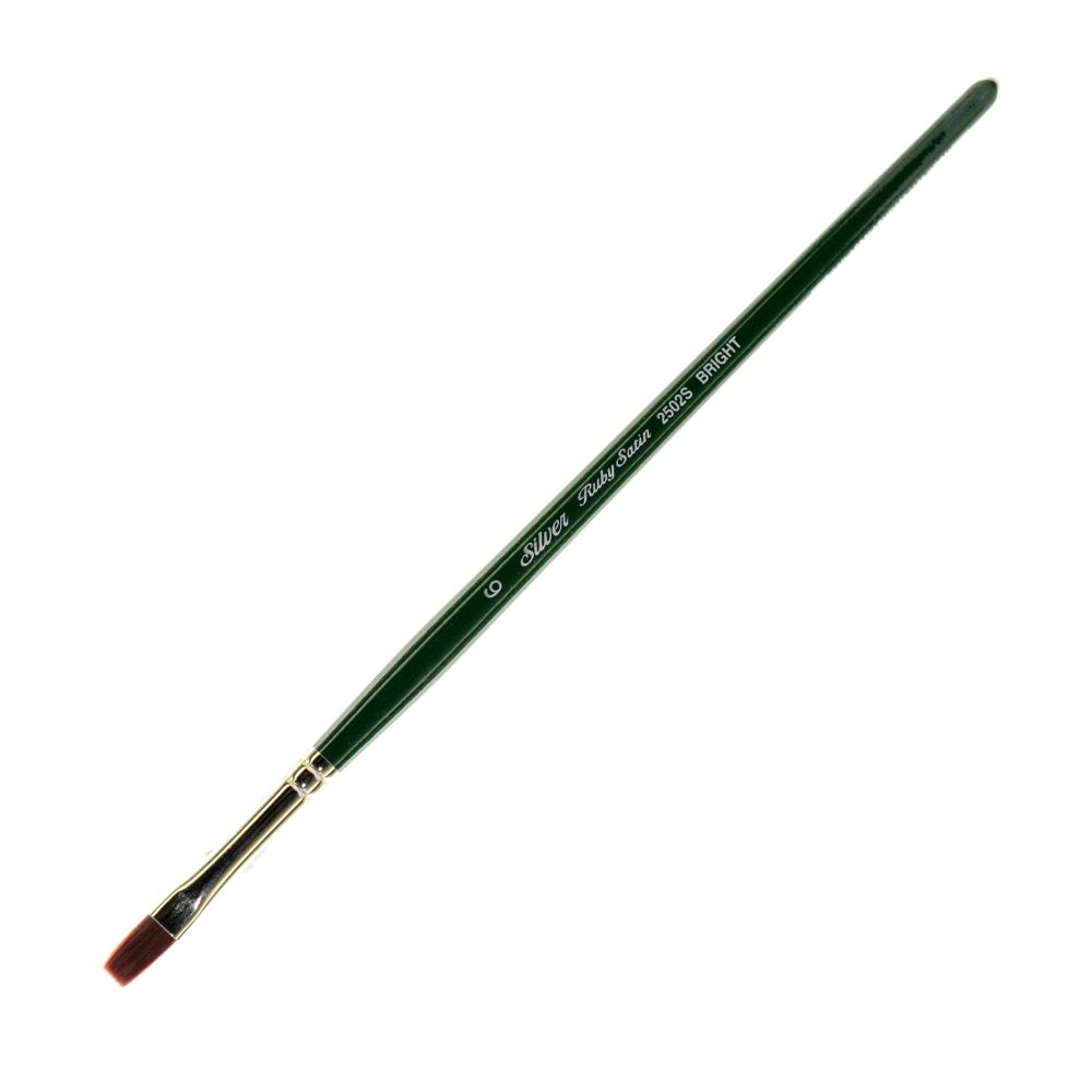 Silver Brush Ruby Satin Series Short-Handle Paint Brush 2502S, Size 6, Bright Bristle, Synthetic, Multicolor MPN:2502S-6