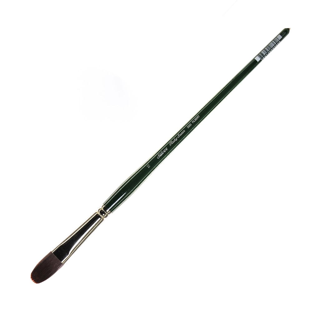 Silver Brush Ruby Satin Series Long-Handle Paint Brush 2503, Size 10, Filbert Bristle, Synthetic, Green MPN:2503-10