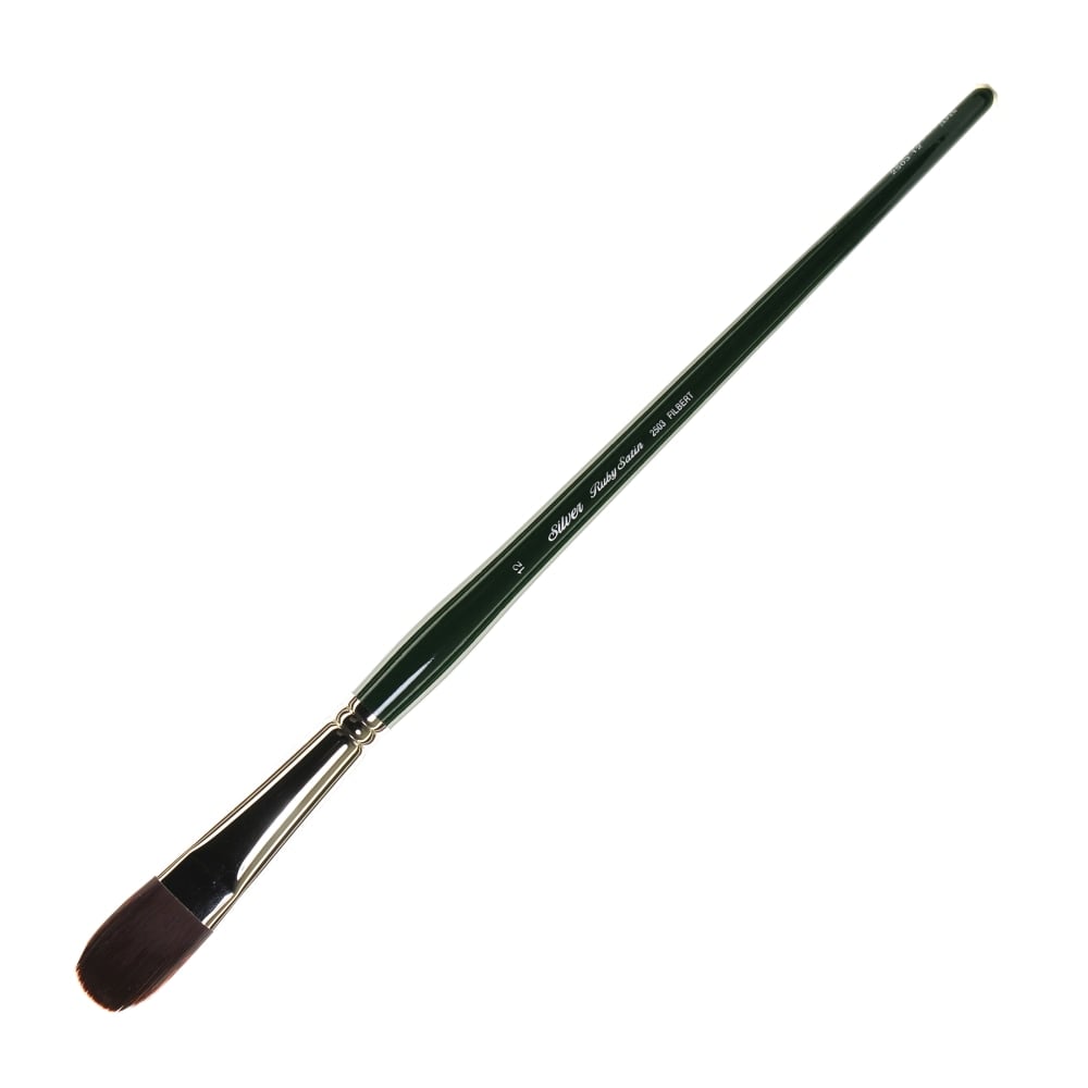 Silver Brush Ruby Satin Series Long-Handle Paint Brush 2503, Size 12, Filbert Bristle, Synthetic, Green MPN:2503-12