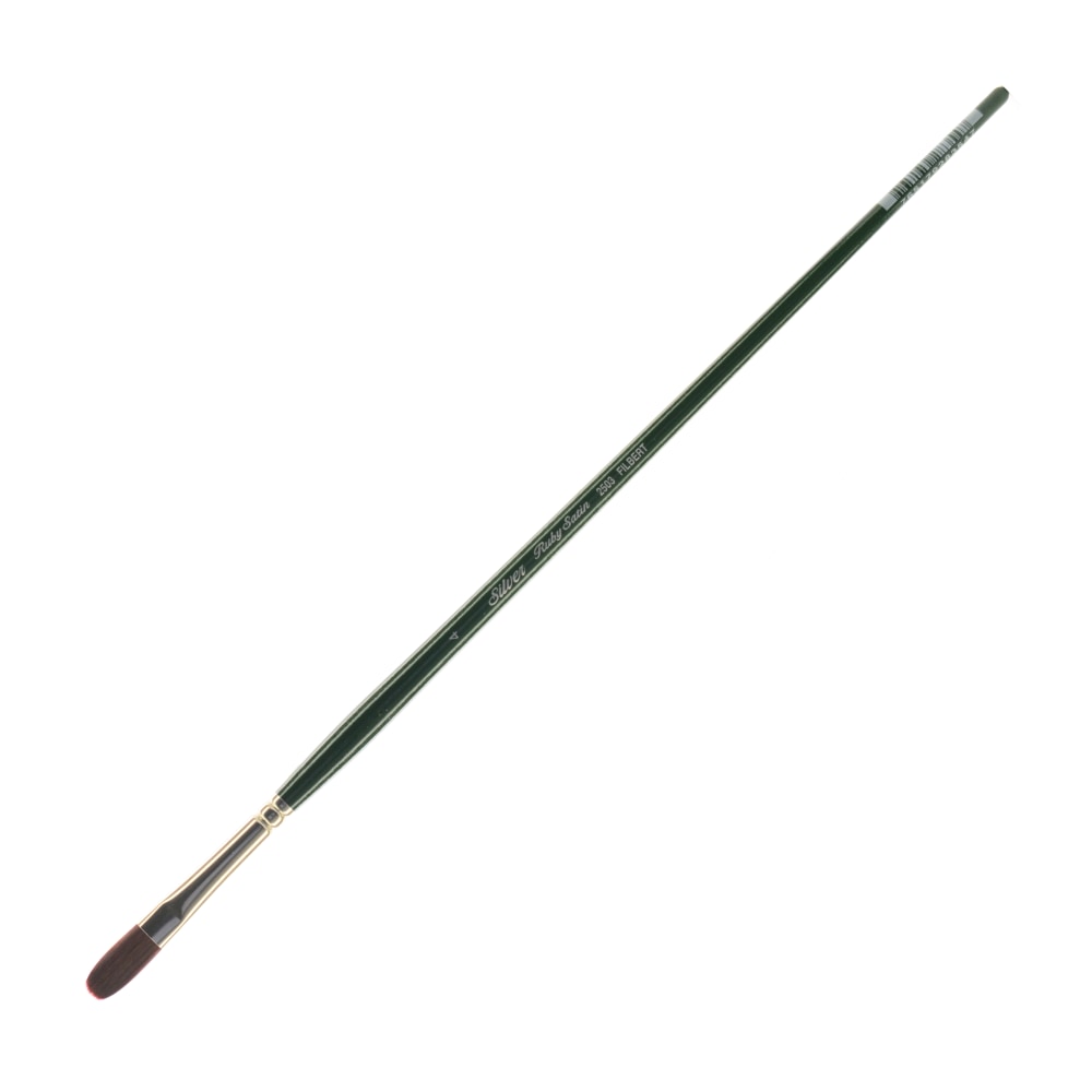 Silver Brush Ruby Satin Series Long-Handle Paint Brush 2503, Size 4, Filbert Bristle, Synthetic, Green MPN:2503-4