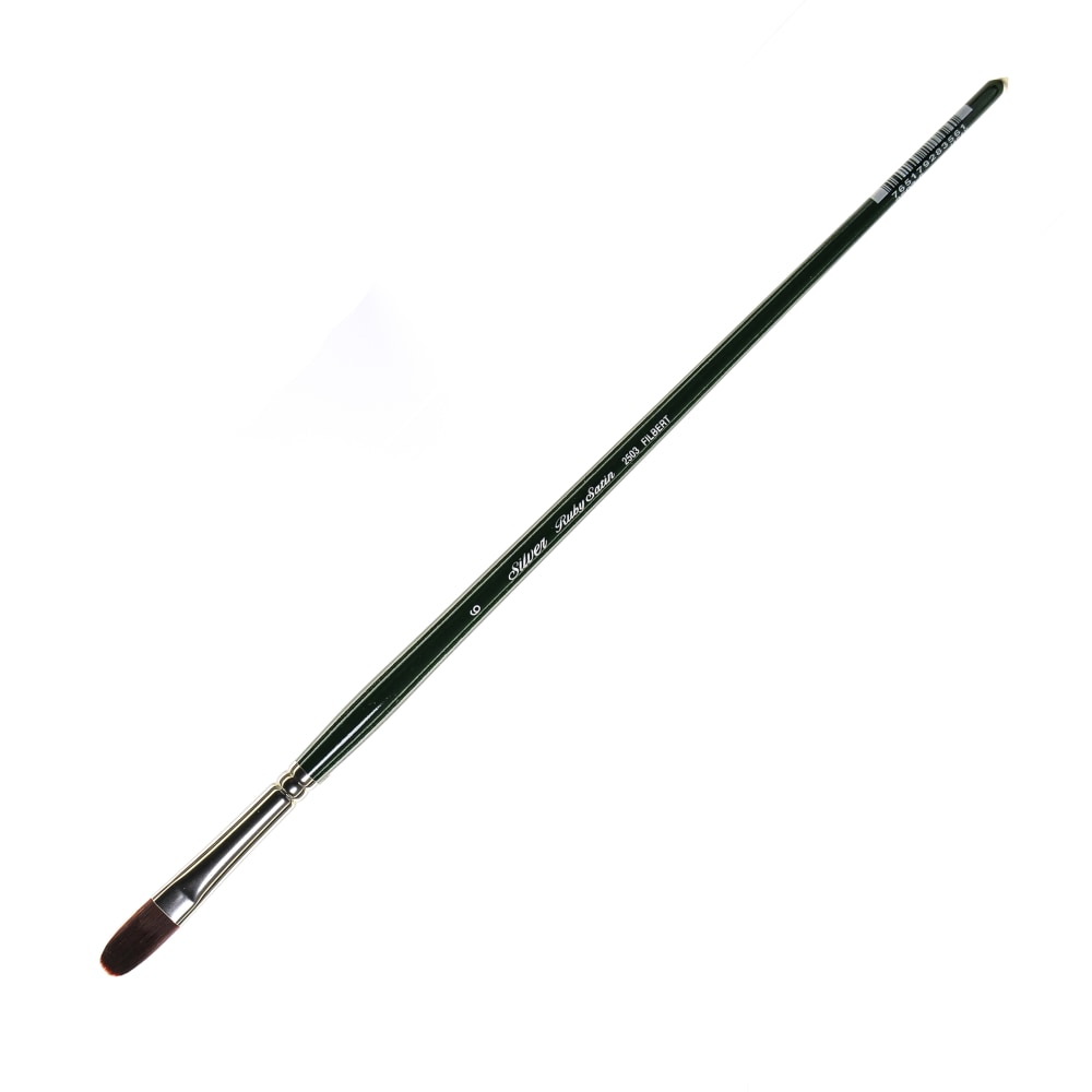 Silver Brush Ruby Satin Series Long-Handle Paint Brush 2503, Size 6, Filbert Bristle, Synthetic, Green MPN:2503-6