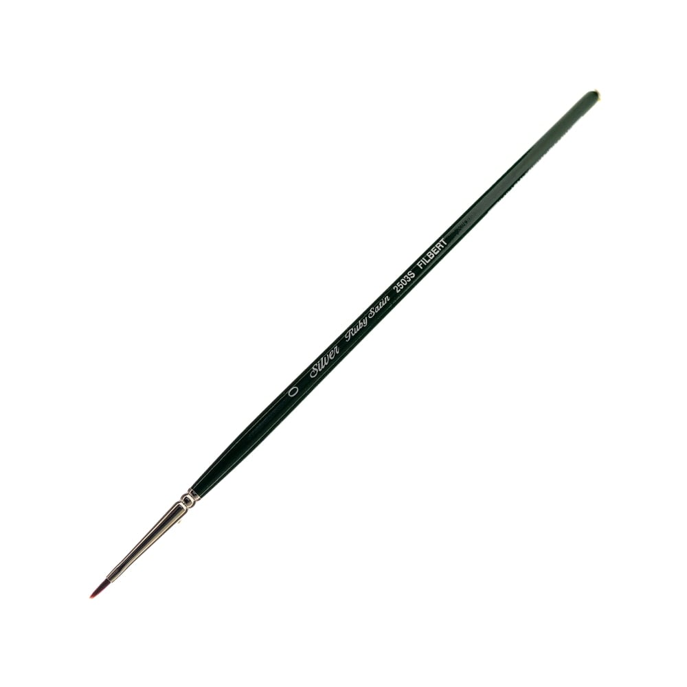 Silver Brush Ruby Satin Series Short-Handle Paint Brush 2503S, Size 0, Filbert Bristle, Synthetic, Multicolor MPN:2503S-0