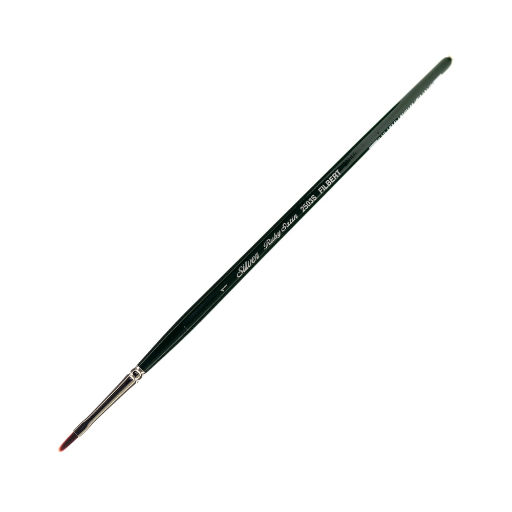Silver Brush Ruby Satin Series Short-Handle Paint Brush 2503S, Size 1, Filbert Bristle, Synthetic, Multicolor MPN:2503S-1
