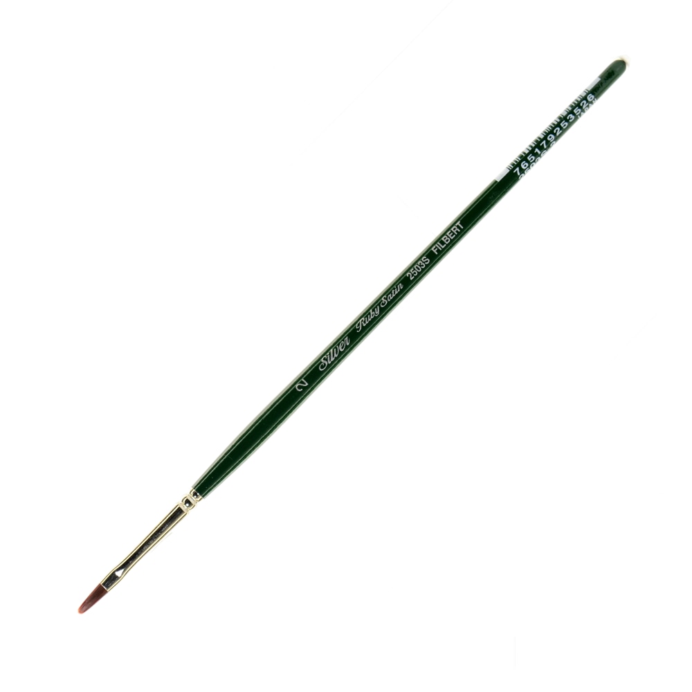 Silver Brush Ruby Satin Series Short-Handle Paint Brush 2503S, Size 2, Filbert Bristle, Synthetic, Multicolor MPN:2503S-2
