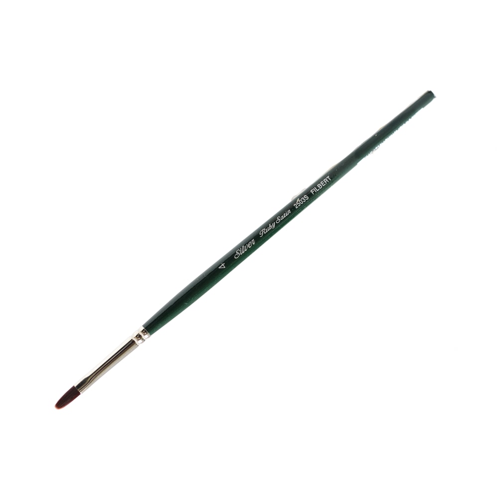 Silver Brush Ruby Satin Series Short-Handle Paint Brush 2503S, Size 4, Filbert Bristle, Synthetic, Multicolor MPN:2503S-4