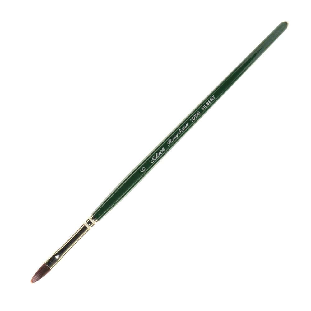 Silver Brush Ruby Satin Series Short-Handle Paint Brush 2503S, Size 6, Filbert Bristle, Synthetic, Multicolor MPN:2503S-6