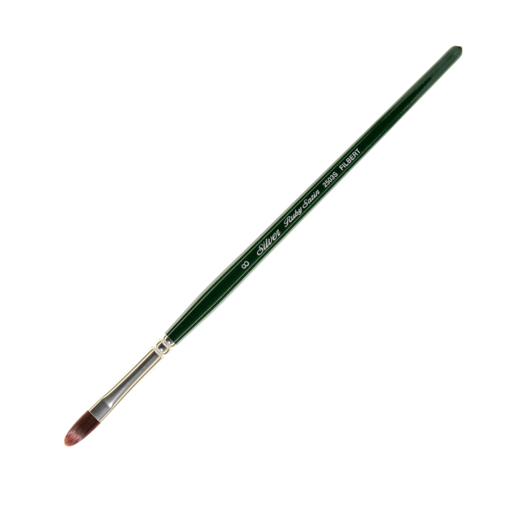 Silver Brush Ruby Satin Series Short-Handle Paint Brush 2503S, Size 8, Filbert, Synthetic, Multicolor MPN:2503S-8