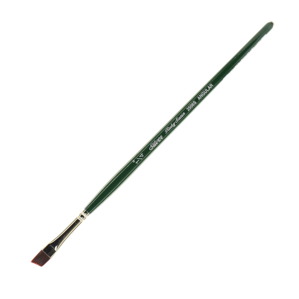Silver Brush Ruby Satin Series Short-Handle Paint Brush 2506S, 1/4in, Angular Bristle, Synthetic, Multicolor MPN:2506S-1/4