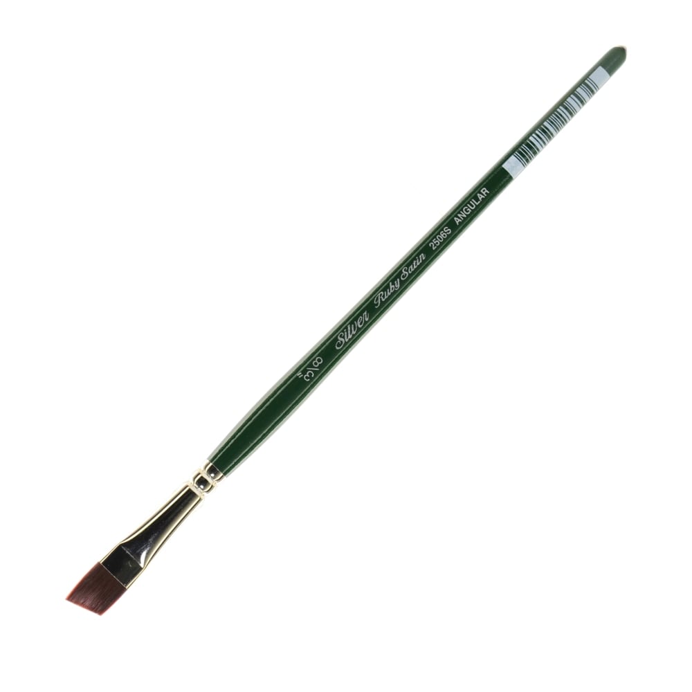Silver Brush Ruby Satin Series Short-Handle Paint Brush 2506S, 3/8in, Angular Bristle, Synthetic, Multicolor MPN:2506S-3/8