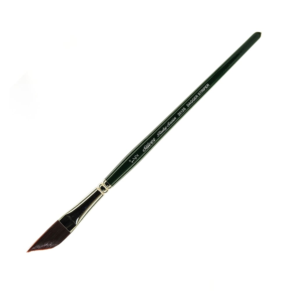 Silver Brush Ruby Satin Series Short-Handle Paint Brush 2512S, 1/2in, Dagger Striper Bristle, Synthetic, Multicolor MPN:2512S-1/2